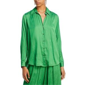 NWT L'Agence Nina Green Ruched Satin Button-Down Top Blouse Green Size XS
